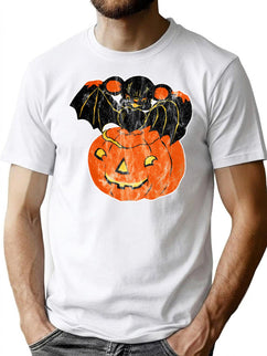 105 Vintage Halloween Bat Pumpkin Cut Out T-Shirt for Men & Women, T-Shirts Graphic Tee - Black