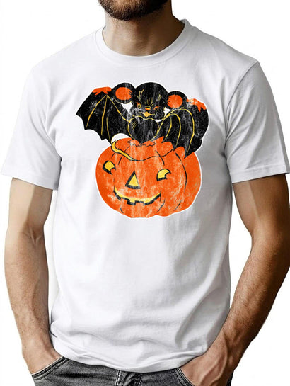 105 Vintage Halloween Bat Pumpkin Cut Out T-Shirt for Men & Women, T-Shirts Graphic Tee - Black