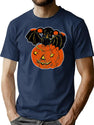 105 Vintage Halloween Bat Pumpkin Cut Out T-Shirt for Men & Women, T-Shirts Graphic Tee - Navy