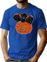 105 Vintage Halloween Bat Pumpkin Cut Out T-Shirt for Men & Women, T-Shirts Graphic Tee - Blue