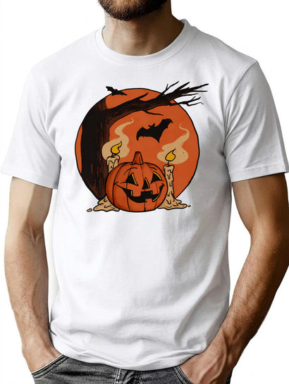 112 Vintage Pumpkin Scene Halloween T-Shirt for Men & Women, T-Shirts Graphic Tee - Black