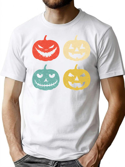 128 Halloween Pumpkin Vintage Jack-O-Lantern T-Shirt for Men & Women, T-Shirts Graphic Tee - Black