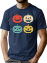 128 Halloween Pumpkin Vintage Jack-O-Lantern T-Shirt for Men & Women, T-Shirts Graphic Tee - Navy