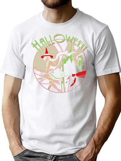 141 Halloween Witch Flying (Vintage) T-Shirt for Men & Women, T-Shirts Graphic Tee - Black
