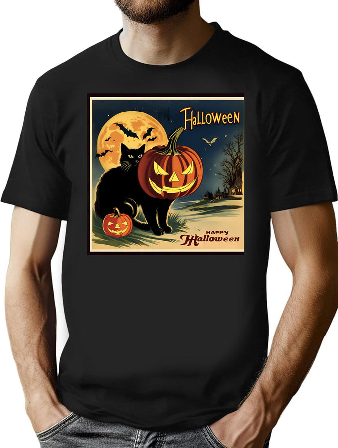 143 Vintage Happy Halloween T-Shirt for Men & Women, T-Shirts Graphic Tee - Black