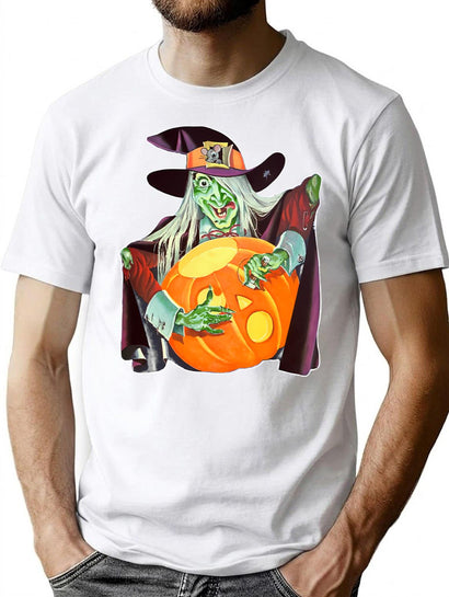 148 Halloween Wicked Witch Carving Pumpkin - Vintage Style Art T-Shirt for Men & Women, T-Shirts Graphic Tee - Black