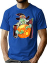148 Halloween Wicked Witch Carving Pumpkin - Vintage Style Art T-Shirt for Men & Women, T-Shirts Graphic Tee - Blue