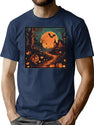 161 Halloween Scary House T-Shirt for Men & Women, T-Shirts Graphic Tee - Navy