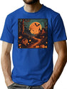 161 Halloween Scary House T-Shirt for Men & Women, T-Shirts Graphic Tee - Blue
