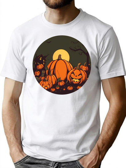 162 Vintage Pumpkin Scene Halloween T-Shirt T-Shirt for Men & Women, T-Shirts Graphic Tee - Black