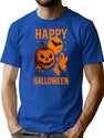 168 Happy Halloween Vintage Pumpkin Ghost T-Shirt T-Shirt for Men & Women, T-Shirts Graphic Tee - Blue