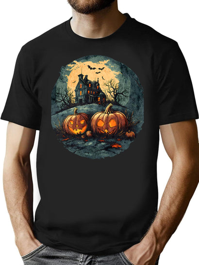173 Copy Of Jack-O-Lanterns Under A Full Moon Halloween Design T-Shirt for Men & Women, T-Shirts Graphic Tee - Black