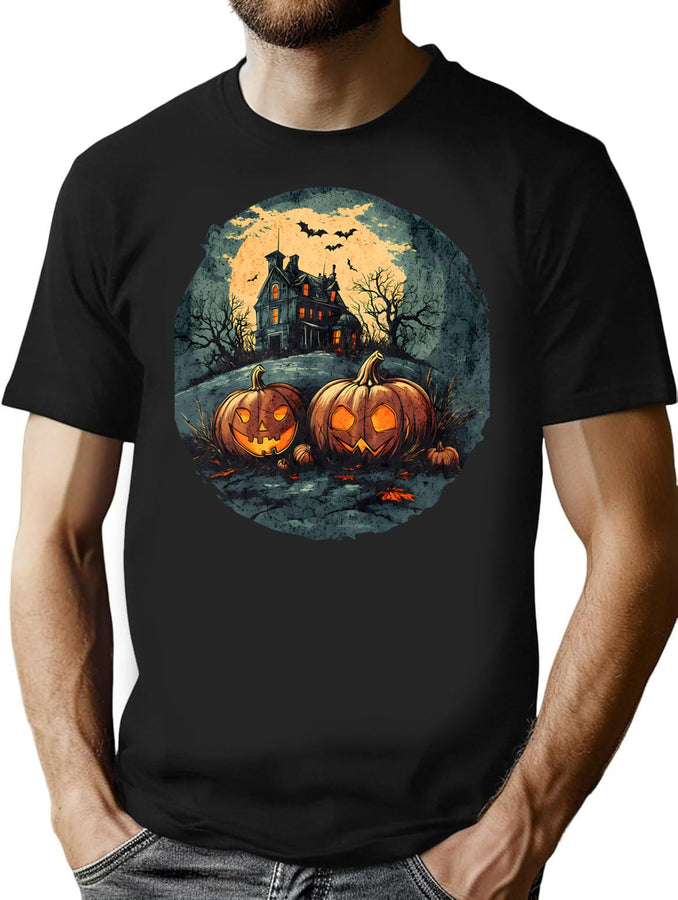 173 Copy Of Jack-O-Lanterns Under A Full Moon Halloween Design T-Shirt for Men & Women, T-Shirts Graphic Tee - Black