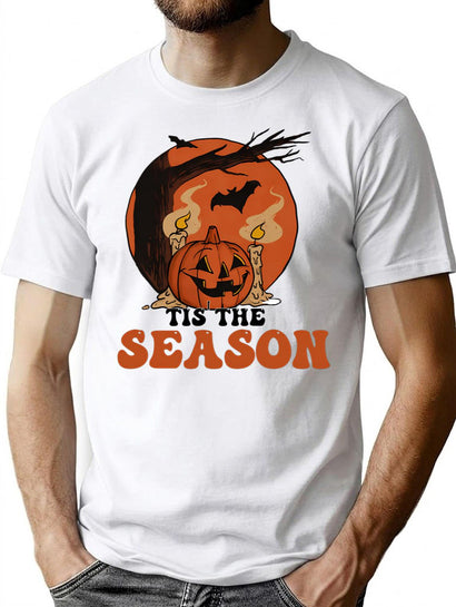 179 Tis The Season Pumpkin Funny Fall Halloween Autumn Retro T-Shirt for Men & Women, T-Shirts Graphic Tee - Black