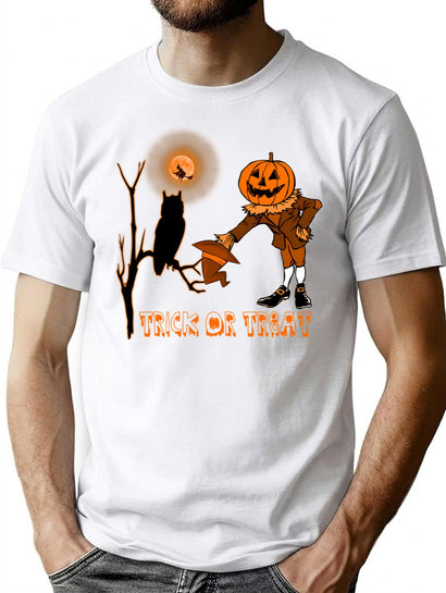 188 Trick Or Treat Scarecrow Witch Owl Moon T-Shirt for Men & Women, T-Shirts Graphic Tee - Black