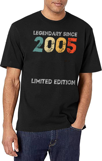 18Th Birthday Legendary Since 2005 Vintage T-Shirt for Men & Women, T-Shirts Graphic Tee - Black