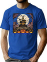 194 Vintage Halloween Spooky Mansion - Retro Haunted Night Art T-Shirt for Men & Women, T-Shirts Graphic Tee - Blue