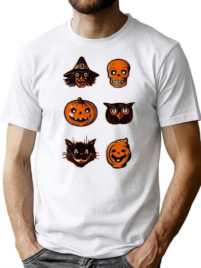 196 Vintage Spooky Halloween Heads T-Shirt for Men & Women, T-Shirts Graphic Tee - Black
