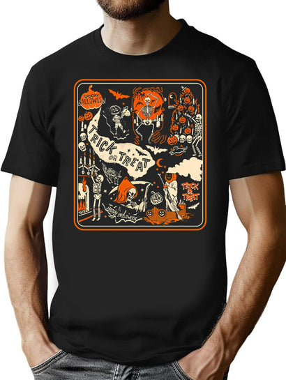 208 Vintage Halloween Night T-Shirt for Men & Women, T-Shirts Graphic Tee - Black