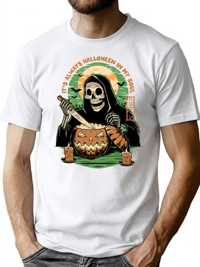 215 Halloween In My Soul - Pumpkin Skeleton Carving T-Shirt for Men & Women, T-Shirts Graphic Tee - Black