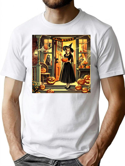 225 Antique Witch Halloween Illustrations T-Shirt for Men & Women, T-Shirts Graphic Tee - Black