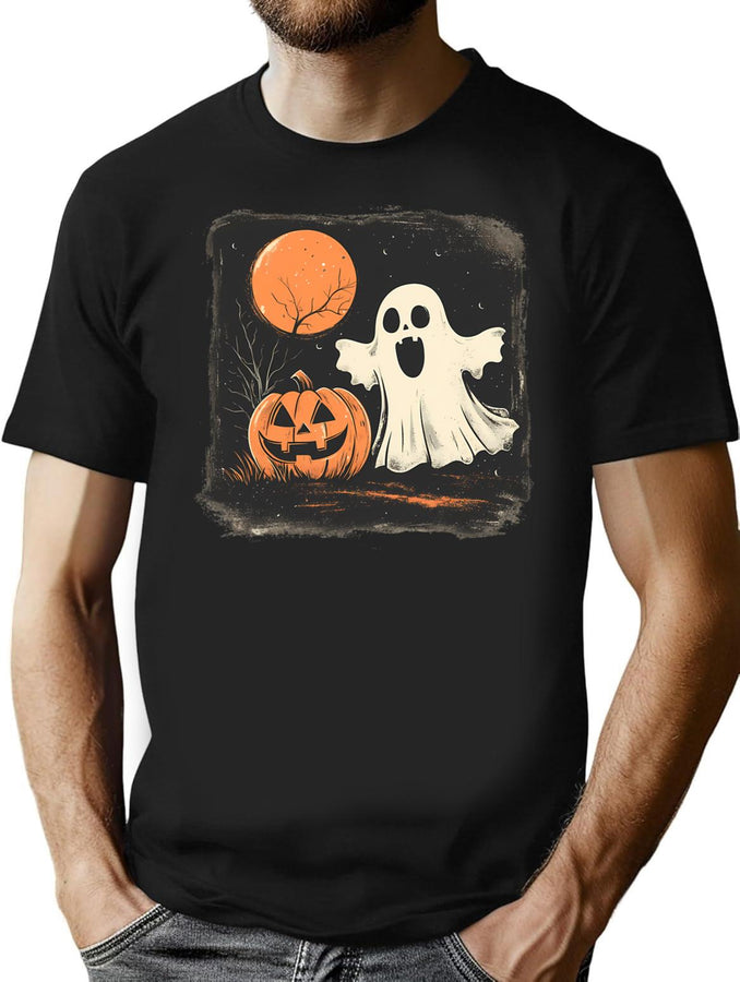 226 Pumpkin And Ghost A Classic Halloween Scene T-Shirt for Men & Women, T-Shirts Graphic Tee - Black