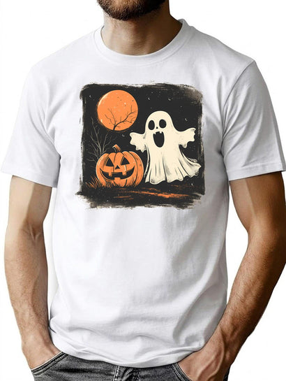 226 Pumpkin And Ghost A Classic Halloween Scene T-Shirt for Men & Women, T-Shirts Graphic Tee - Black
