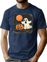 226 Pumpkin And Ghost A Classic Halloween Scene T-Shirt for Men & Women, T-Shirts Graphic Tee - Navy