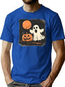 226 Pumpkin And Ghost A Classic Halloween Scene T-Shirt for Men & Women, T-Shirts Graphic Tee - Blue