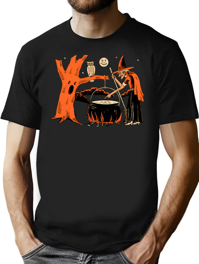 228 1940S Vintage Halloween Witch T-Shirt for Men & Women, T-Shirts Graphic Tee - Black
