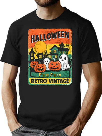 233 Happy Halloween Pumpkin Retro Vintage T-Shirt for Men & Women, T-Shirts Graphic Tee - Black