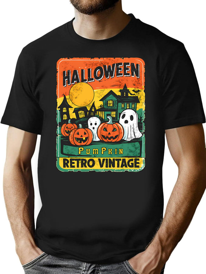 233 Happy Halloween Pumpkin Retro Vintage T-Shirt for Men & Women, T-Shirts Graphic Tee - Black