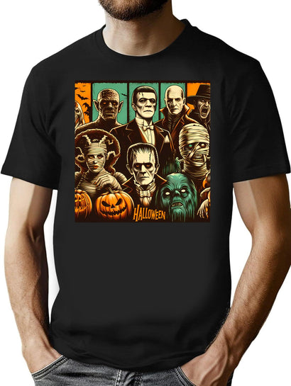 235 Vintage Halloween Monsters T-Shirt for Men & Women, T-Shirts Graphic Tee - Black
