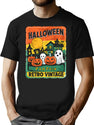 243 Happy Halloween Pumpkin Retro Vintage T-Shirt for Men & Women, T-Shirts Graphic Tee - Black
