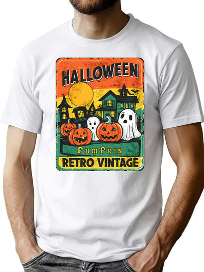 243 Happy Halloween Pumpkin Retro Vintage T-Shirt for Men & Women, T-Shirts Graphic Tee - Black