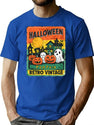 243 Happy Halloween Pumpkin Retro Vintage T-Shirt for Men & Women, T-Shirts Graphic Tee - Blue