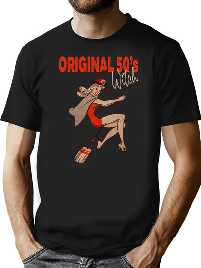245 Funny Vintage 1950S Original Witch For Halloween T-Shirt for Men & Women, T-Shirts Graphic Tee - Black