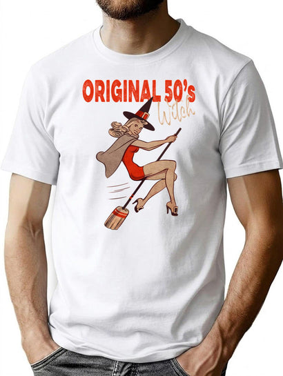 245 Funny Vintage 1950S Original Witch For Halloween T-Shirt for Men & Women, T-Shirts Graphic Tee - Black