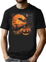 246 Vintage Pumpkin Scene Happy Halloween T-Shirt for Men & Women, T-Shirts Graphic Tee - Black