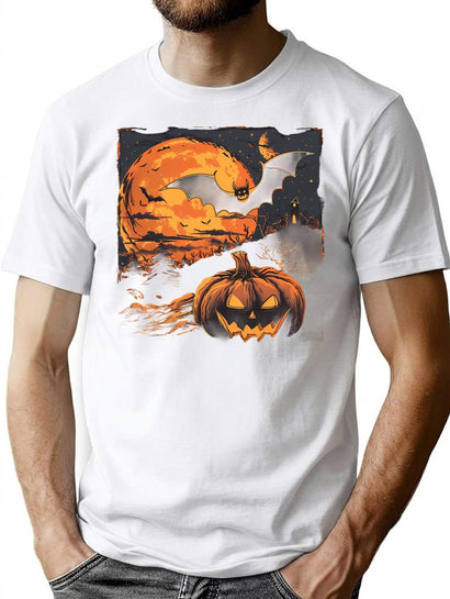 246 Vintage Pumpkin Scene Happy Halloween T-Shirt for Men & Women, T-Shirts Graphic Tee - Black