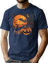 246 Vintage Pumpkin Scene Happy Halloween T-Shirt for Men & Women, T-Shirts Graphic Tee - Navy