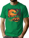 246 Vintage Pumpkin Scene Happy Halloween T-Shirt for Men & Women, T-Shirts Graphic Tee - Green