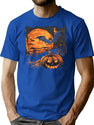 246 Vintage Pumpkin Scene Happy Halloween T-Shirt for Men & Women, T-Shirts Graphic Tee - Blue