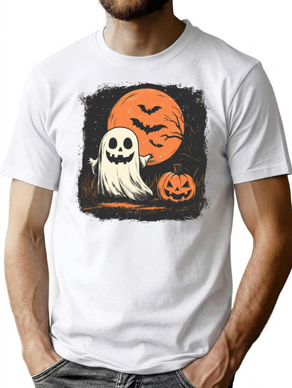 259 Spooky Ghost And Jack-O'-Lantern T-Shirt for Men & Women, T-Shirts Graphic Tee - Black