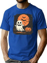 259 Spooky Ghost And Jack-O'-Lantern T-Shirt for Men & Women, T-Shirts Graphic Tee - Blue