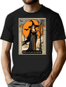 265 Vintage Witch Halloween Postcard T-Shirt for Men & Women, T-Shirts Graphic Tee - Black