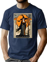 265 Vintage Witch Halloween Postcard T-Shirt for Men & Women, T-Shirts Graphic Tee - Navy