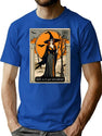 265 Vintage Witch Halloween Postcard T-Shirt for Men & Women, T-Shirts Graphic Tee - Blue