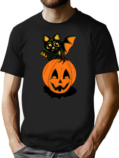 268 Retro Bat Jack-O'-Lantern T-Shirt for Men & Women, T-Shirts Graphic Tee - Black