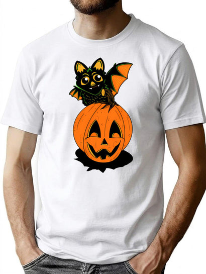 268 Retro Bat Jack-O'-Lantern T-Shirt for Men & Women, T-Shirts Graphic Tee - Black